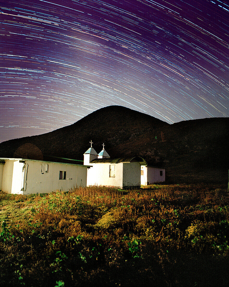 MEXICO, Baja, church and stars at night, San Benitos Islands