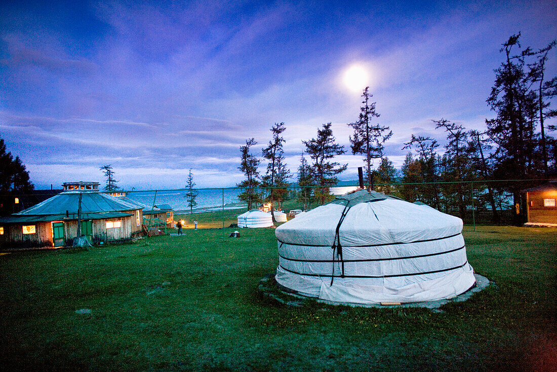 MONGOLIA, Khuvsgul National Park, night shots of the Toilogt ger camp at Khovsgol Lake
