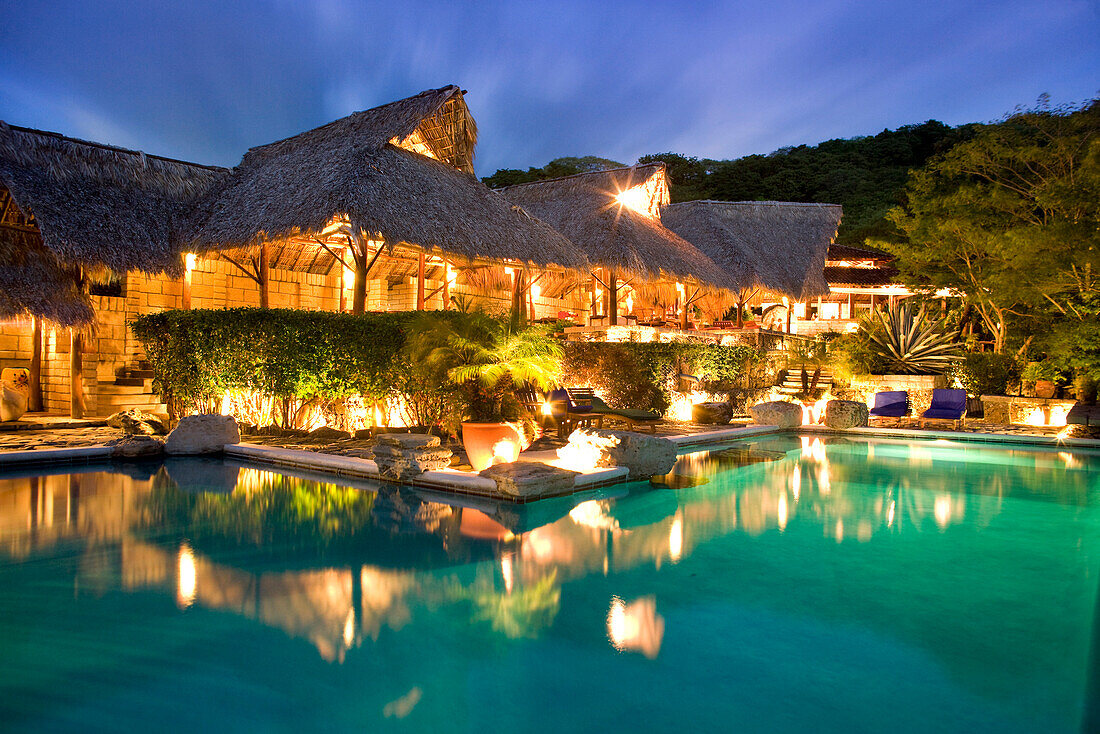 NICARAGUA, San Juan Del Sur, a view of the pool and the restaurant at Morgan's Rock Lodge, Morgan's Rock