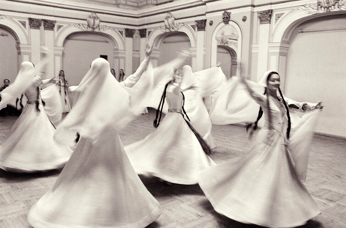REPUBLIC OF GEORGIA, Whirling Dervishes performing, Tbilisi (B&W)