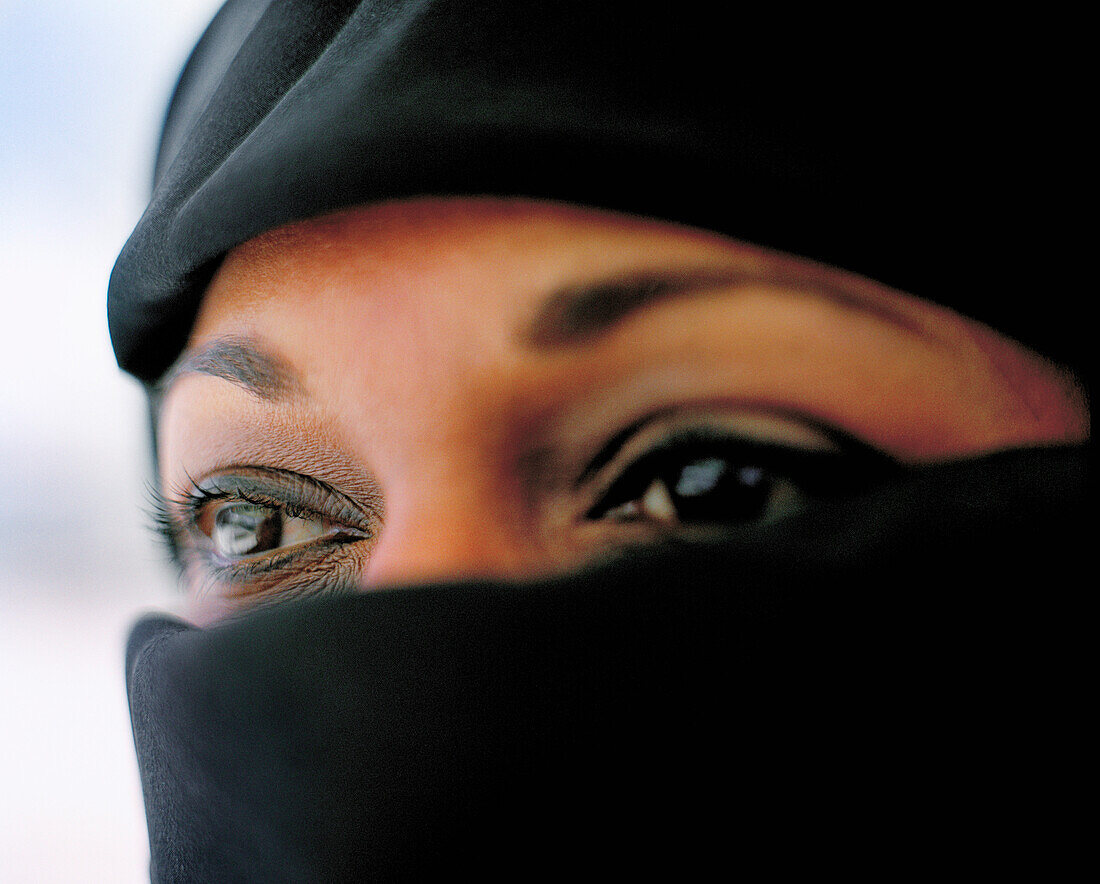 SAUDI ARABIA , close-up of young woman wearing an Abaya, Riyadh