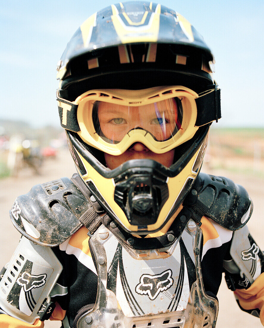 USA, Tennessee, close-up of a young motorcross racer