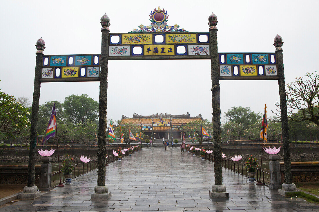 VIETNAM, Hue, looking towards the entrance of the Citadel, a view from inside the walls of the Citadel on rainy day