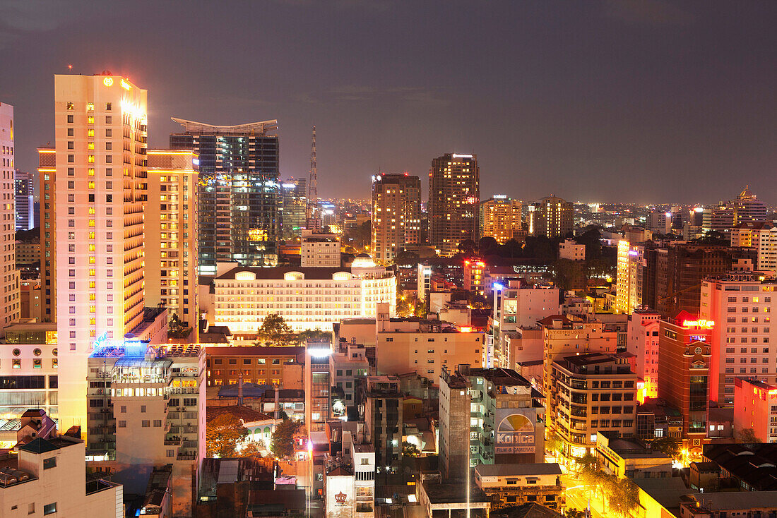 VIETNAM, Saigon, Ho Chi Minh City, an elevated view of the city of Saigon at night
