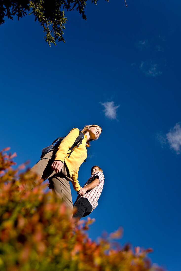 Hikers in autumn, Planai, Schladming, Styria, Austria