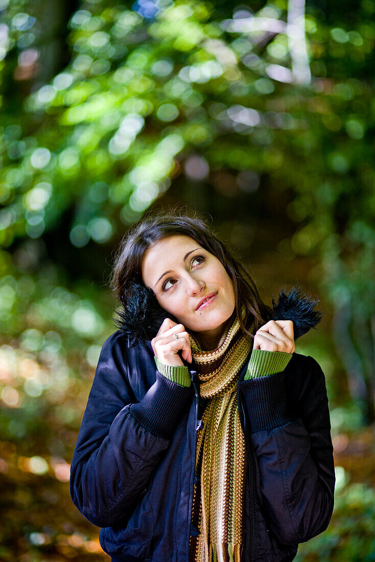 Young woman in an autumn forest, Styria, Austria