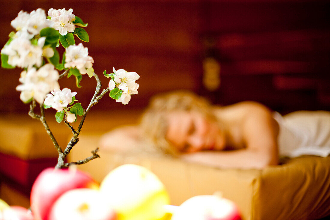 Young woman relaxing, Stubenberg, Styria, Austria