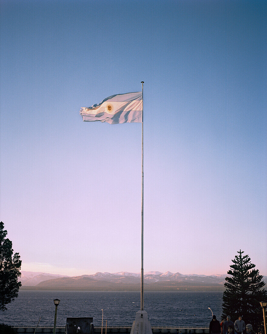 ARGENTINA, Bariloche, Centro Civico, Argentina flag against clear sky