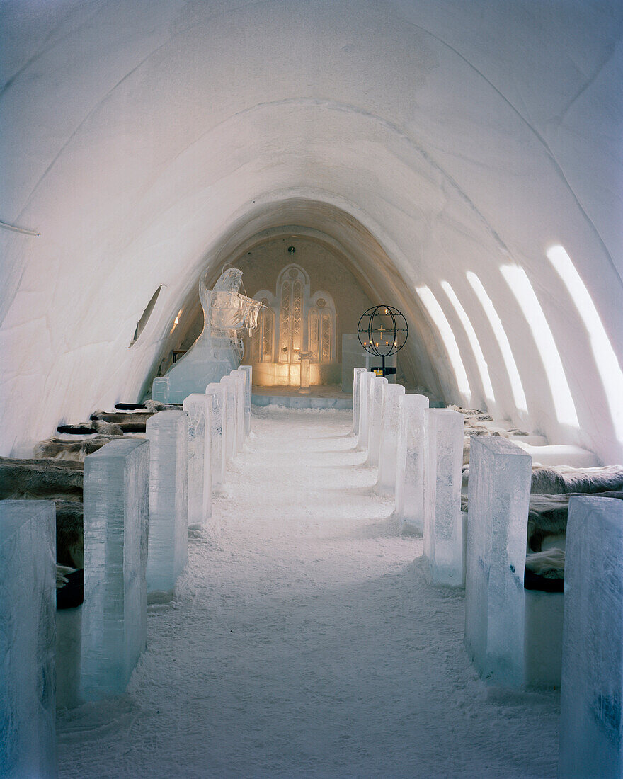 FINLAND, Kemi, interior view of a snow chapel in Kemi.