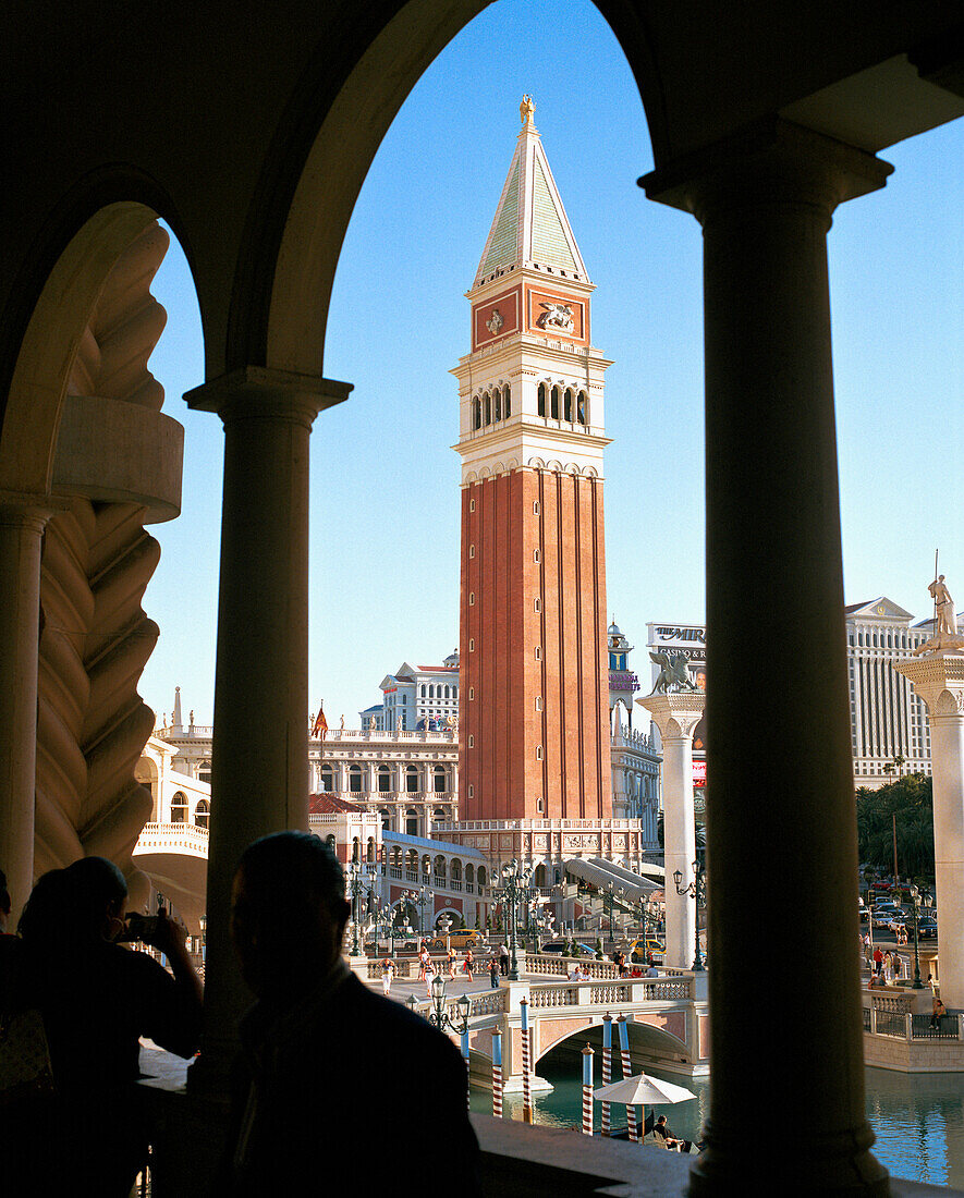 USA, Nevada, Las Vegas, tourist photographing the Venetian Hotel