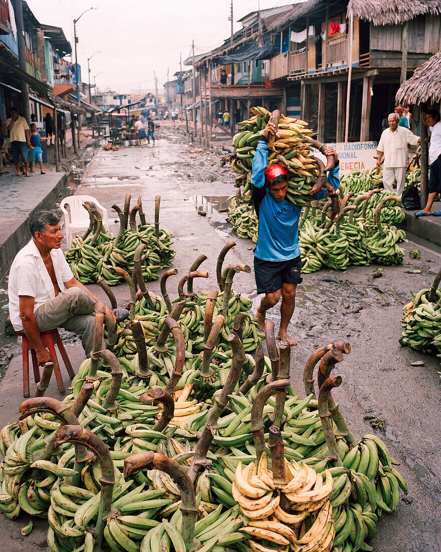 PERU, Belen, South America, Latin America, abundance of bananas at Belen Market
