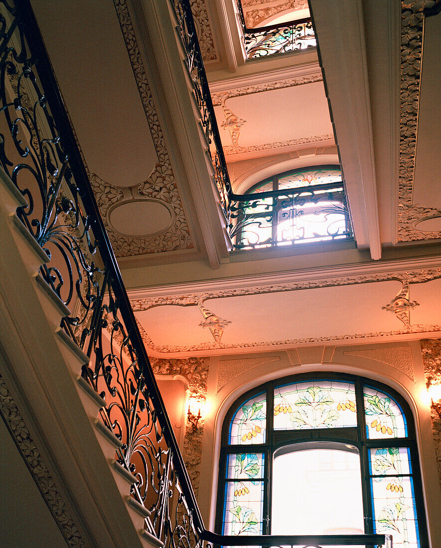 RUSSIA, Moscow, view of banister and staircase in national hotel