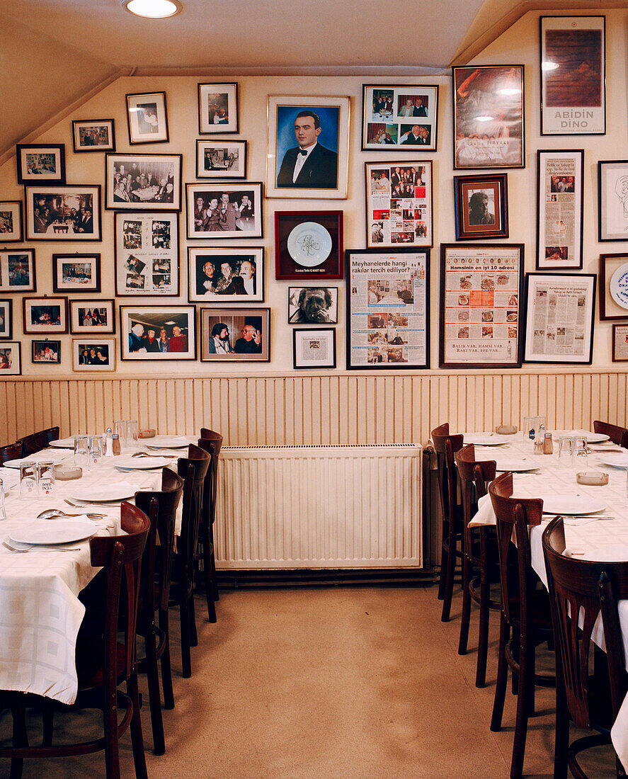 TURKEY, Istanbul, interior of Refik Restaurant with picture frames