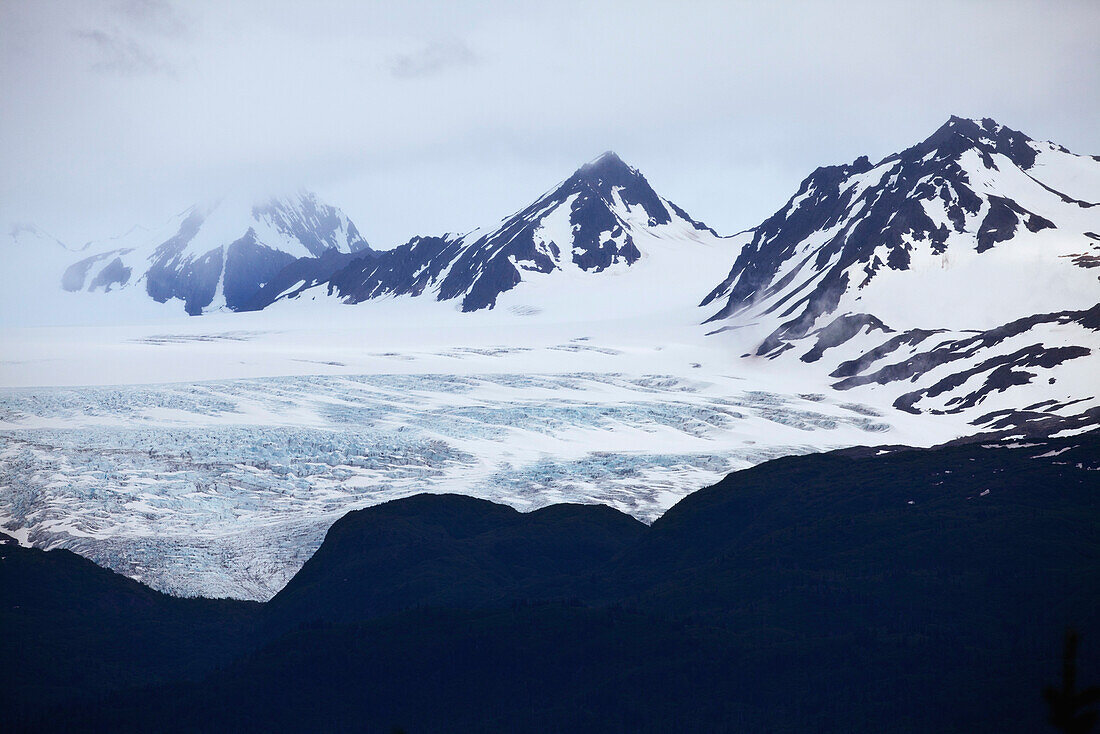 ALASKA, Homer, Kenai mountains and Kenai Penninsula glaciers viewed from East End road in Homer