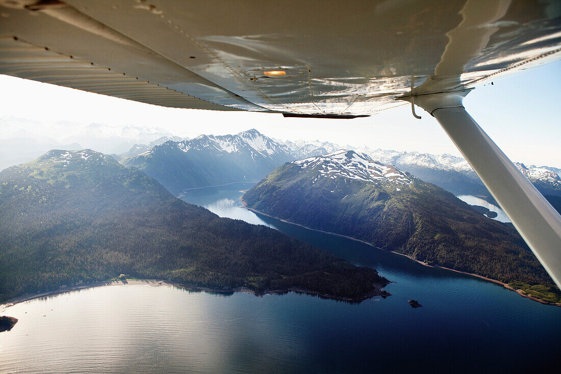 ALASKA, Homer, aerial view of Kachemak Bay State Park and Wilderness, Kenai mountains and Sadie Cove