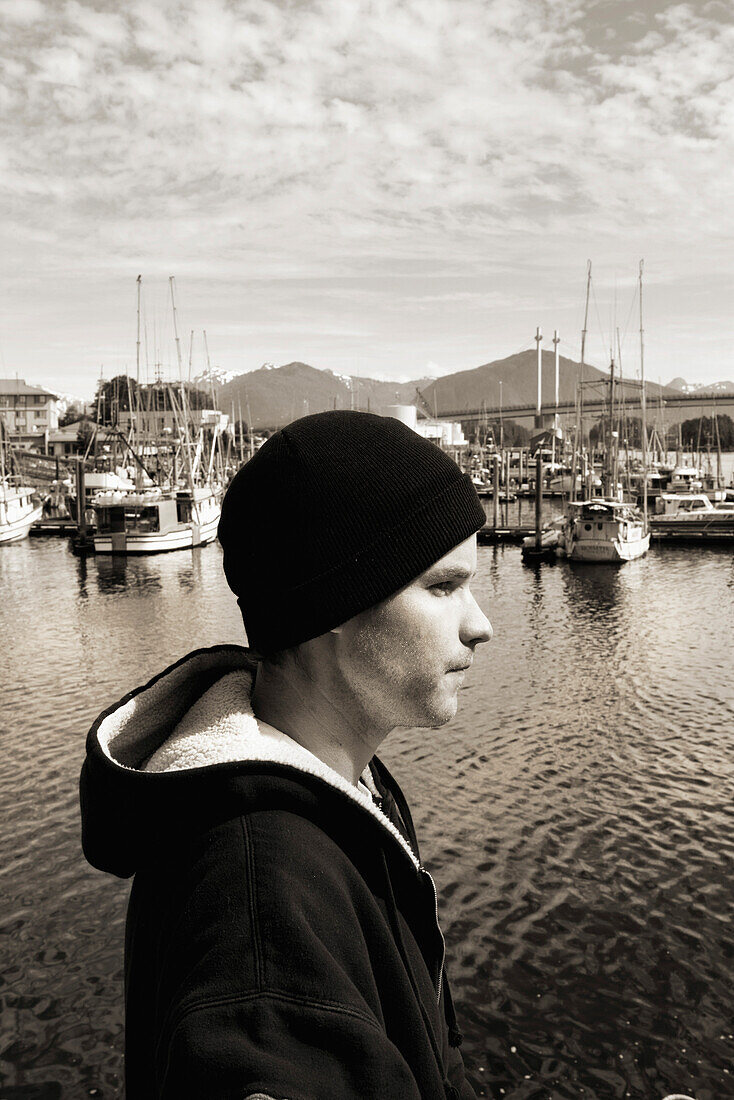 ALASKA, Sitka, portrait of Gregory, a young manager of the Sitka Sound Seafood Company