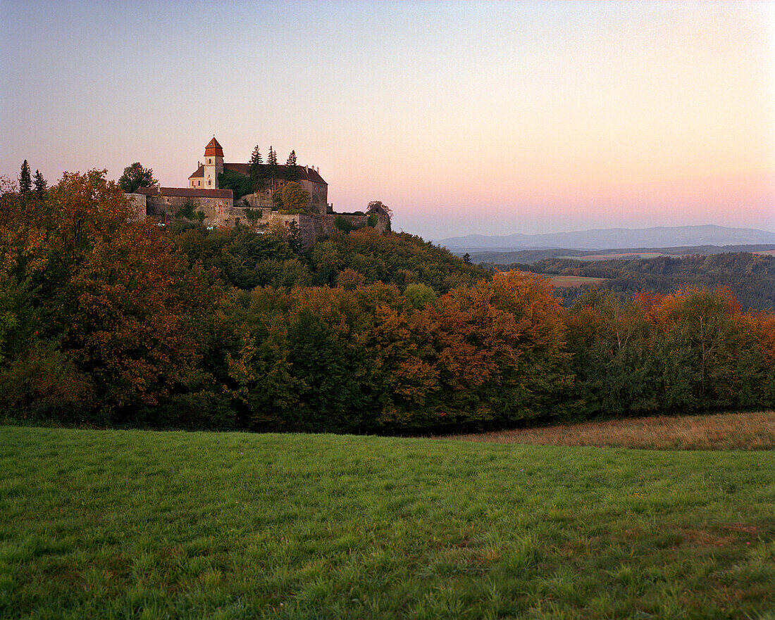 AUSTRIA, Bernstein, Burg Bernstein Castle at sunrise, Burgenland