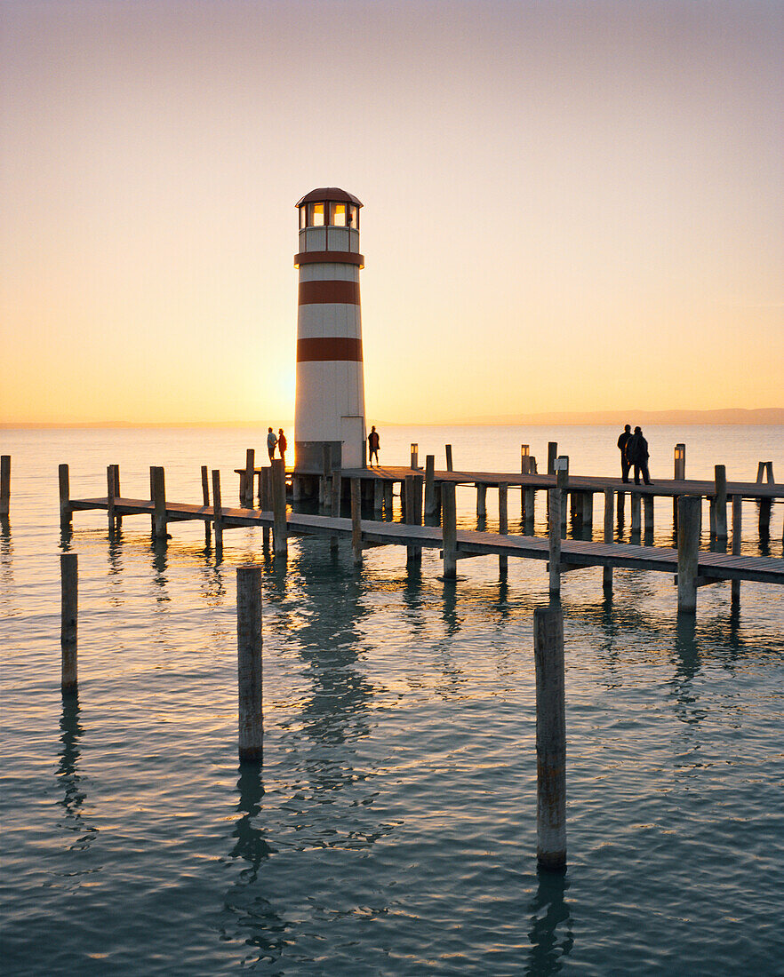 AUSTRIA, Podersdorf, people visit a lighthouse in Lake Neusiedler See, Burgenland