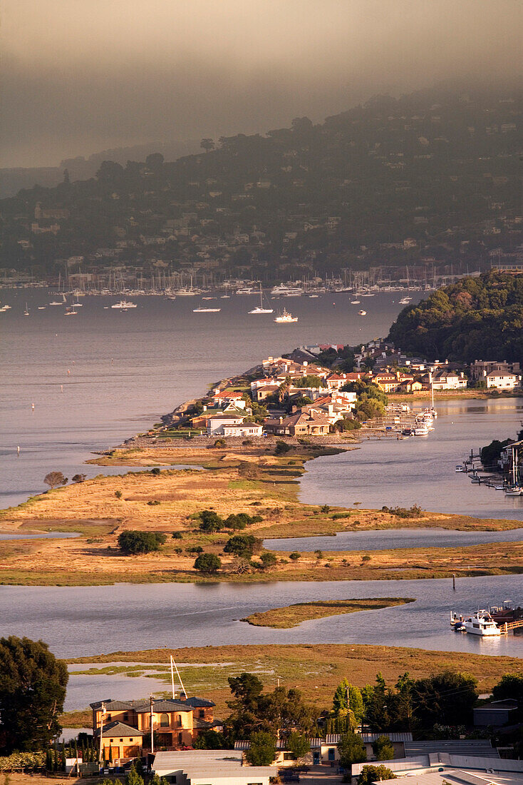USA, California, elevated view of Richardson Bay and Sausalito