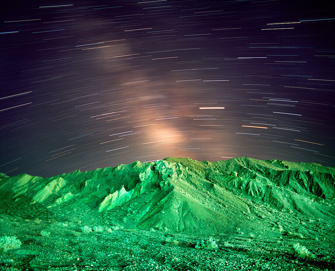 USA, California, mountain with long exposure of stars, Death Valley National Park