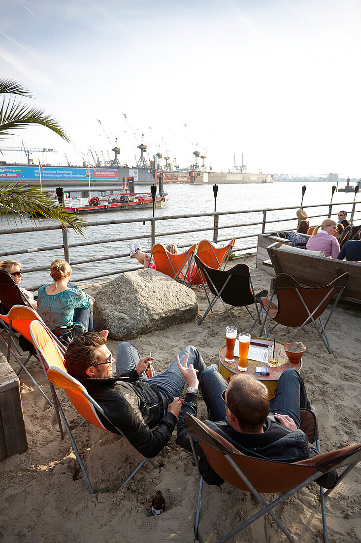 Beach bar Strand Pauli, Hafenstrasse, Hamburg harbour, Germany