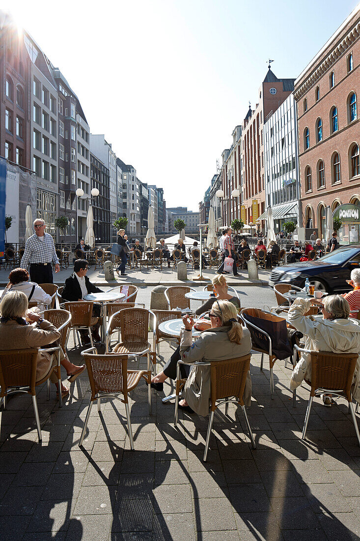 Outdoor seating area of Coffee Shop, Poststrasse, Hamburg, Germany