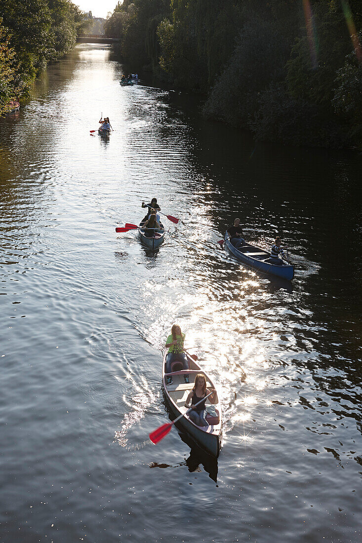 Canoes on Goldbekkanal in Winterhude, Hamburg, Germany