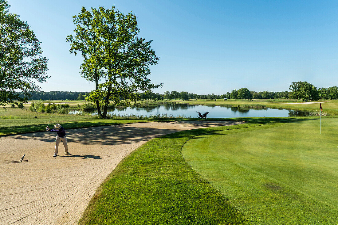 Golfer in a sand bunker,Schleswig-Holstein,Germany