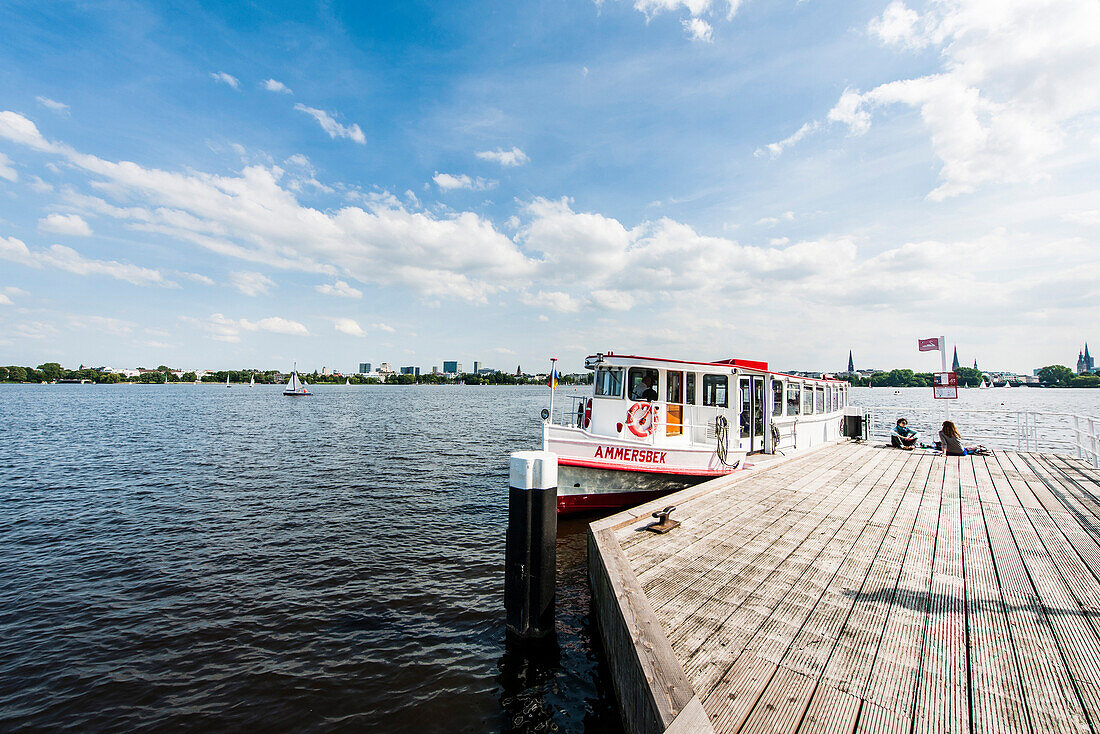 Ferry on the Aussenalster (outer Alster), Hamburg, Germany
