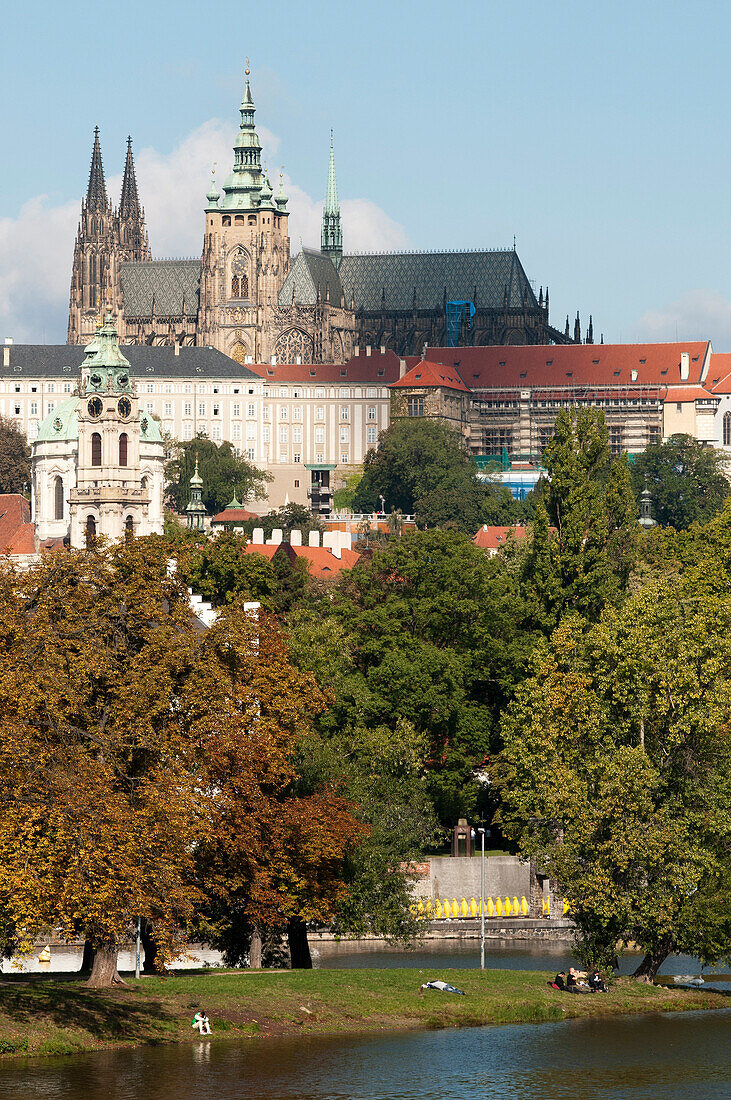 View to Prague Castle and St. Vitus Cathedral, Prague, Czech Republic, Europe