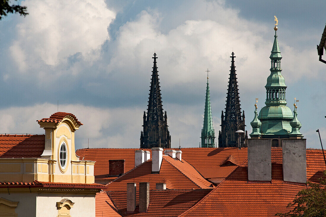 The spires of St. Vitus Cathedral, Prague, Czech Republic, Europe