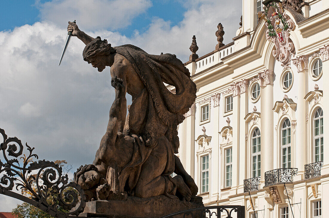 Detail of a sculpture at Prague Castle, Prague, Czech Republic, Europe