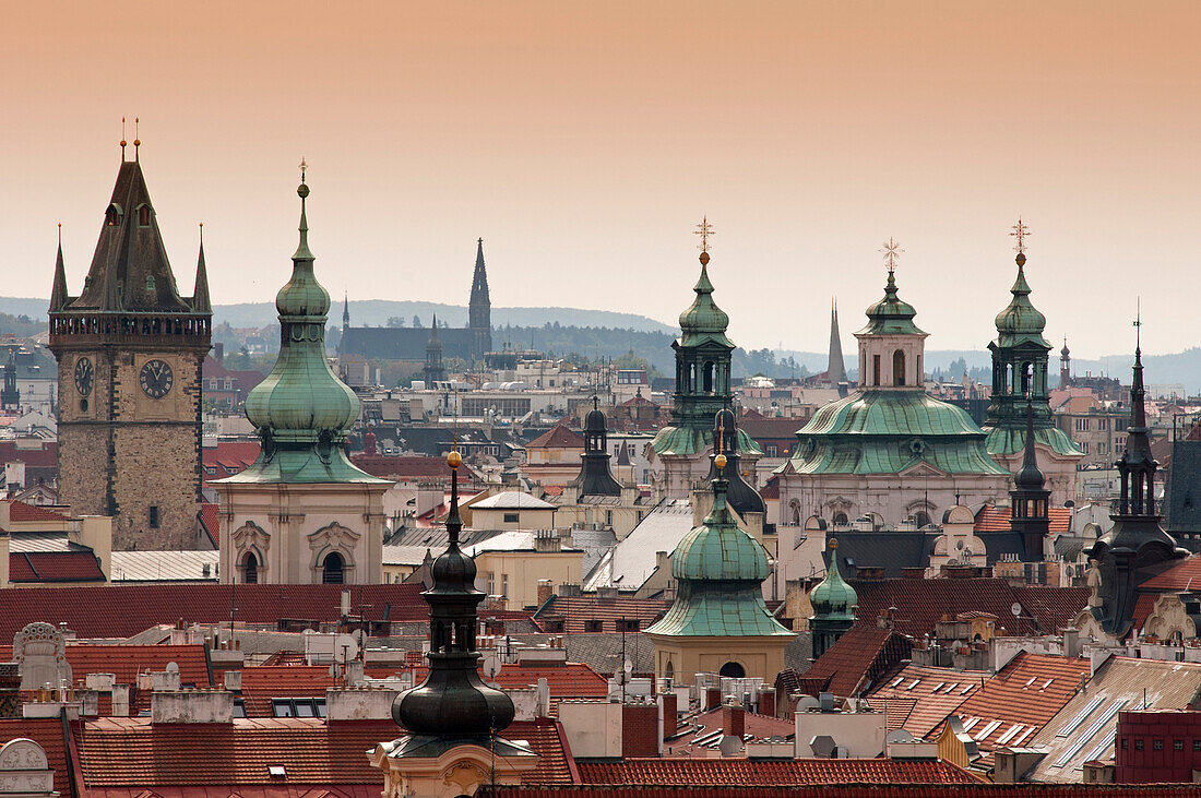 View over the towers of Prague, Prague, Czech Republic, Europe