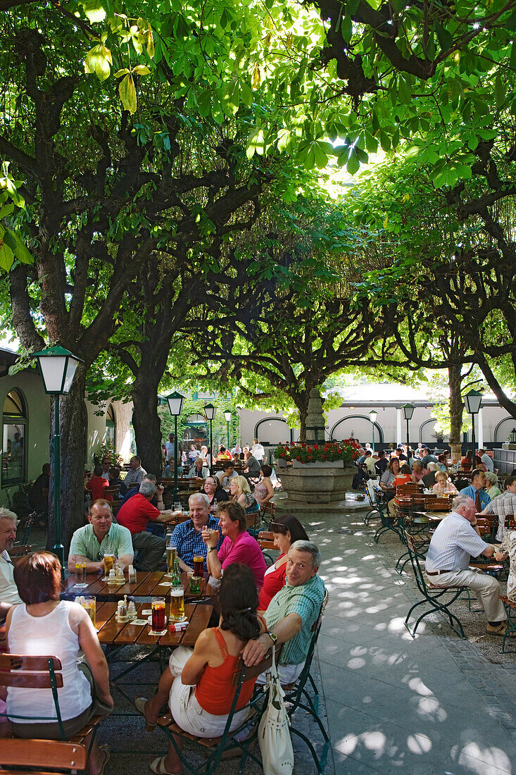 Beer garden in Klosterhof, Linz, Upper Austria, Austria