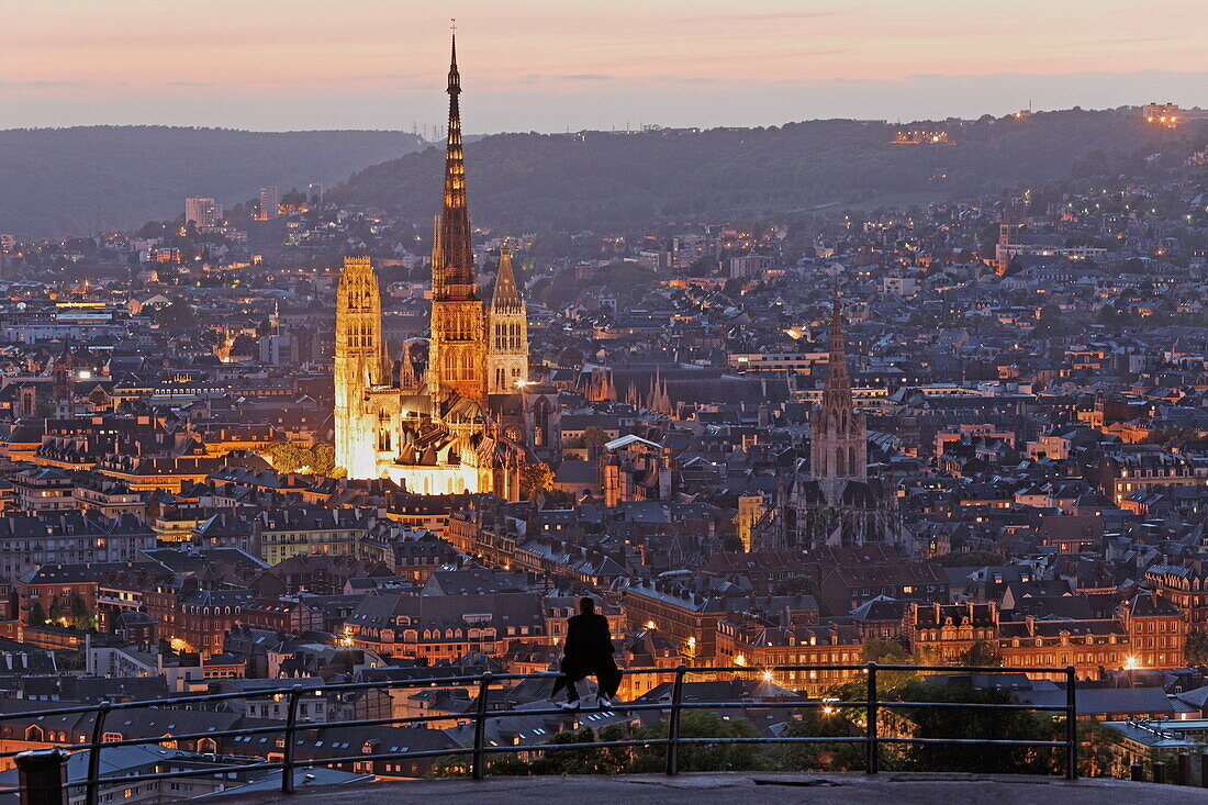 Blick von Bonsecours auf die Kathedrale Notre-Dame de l'Assomption, Rouen, Normandie, Frankreich