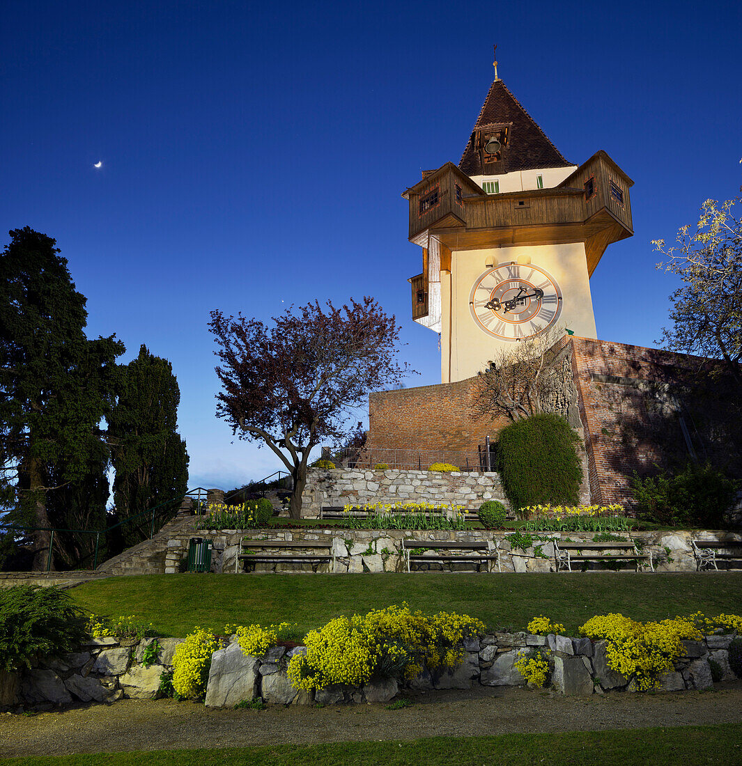 Grazer clock tower in the evening, Schlossberg, Graz, Styria, Austria