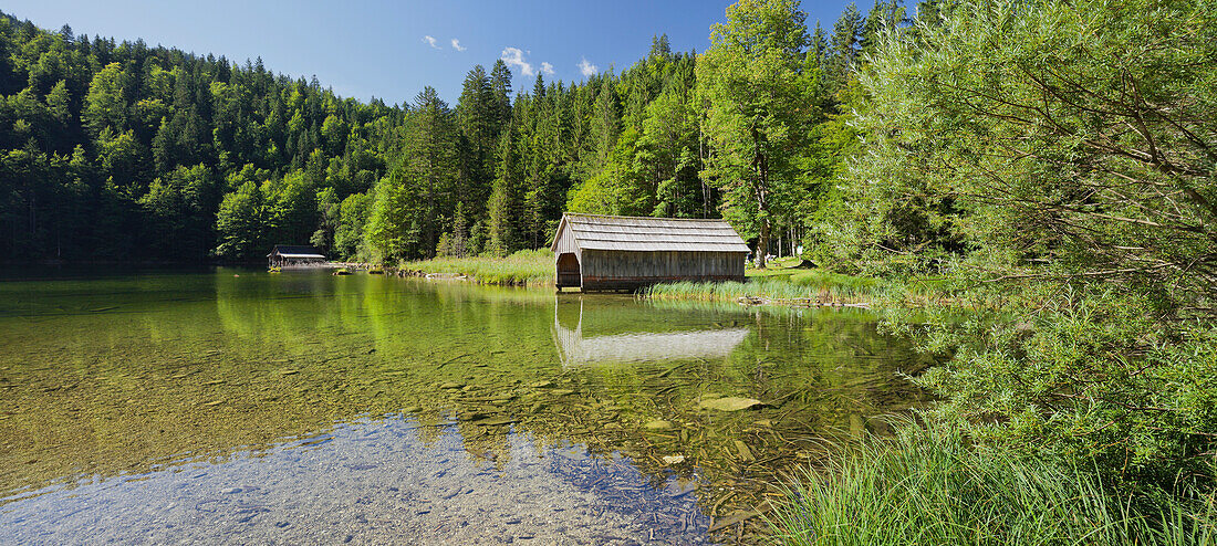 Boathouse at lake Toplitzsee, Salzkammergut, Styria, Austria