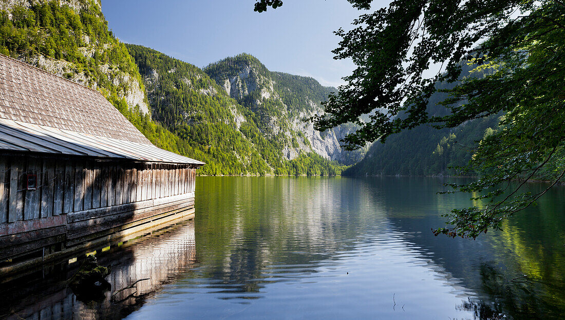Boathouse at Lake Toplitzsee, Salzkammergut, Styria, Austria