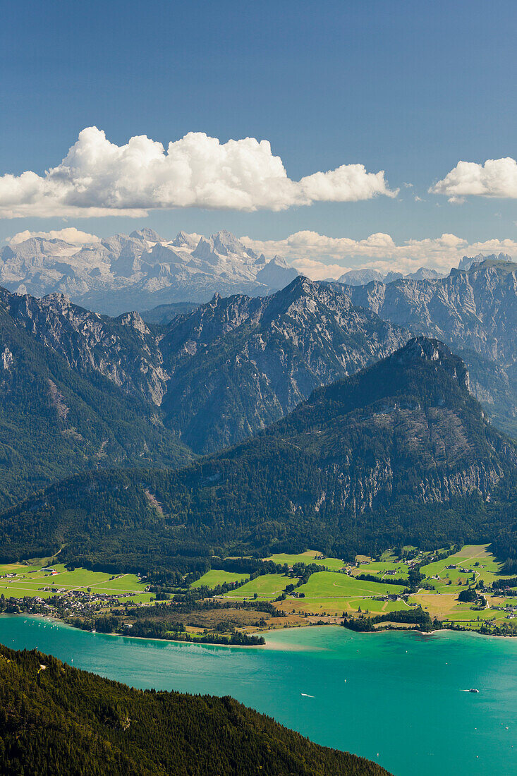 View of Lake Wolfgangsee from Schafberg, Dachstein, Salzkammergut, Salzburg Land, Austria