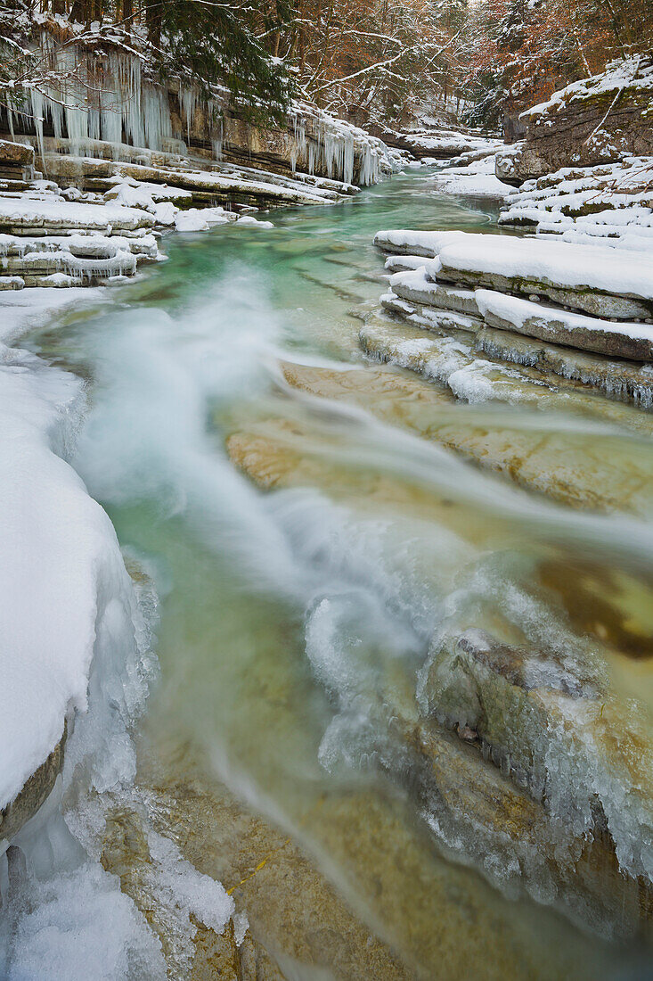 Icicles at Tauglbach stream, Gorge, Hallein, Salzburg Land, Austria