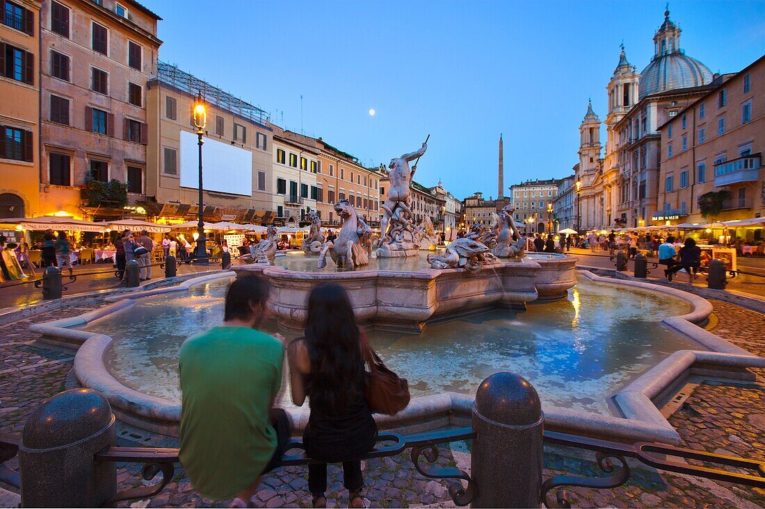 Night life in Navona Square, Rome, Lazio, Italy.