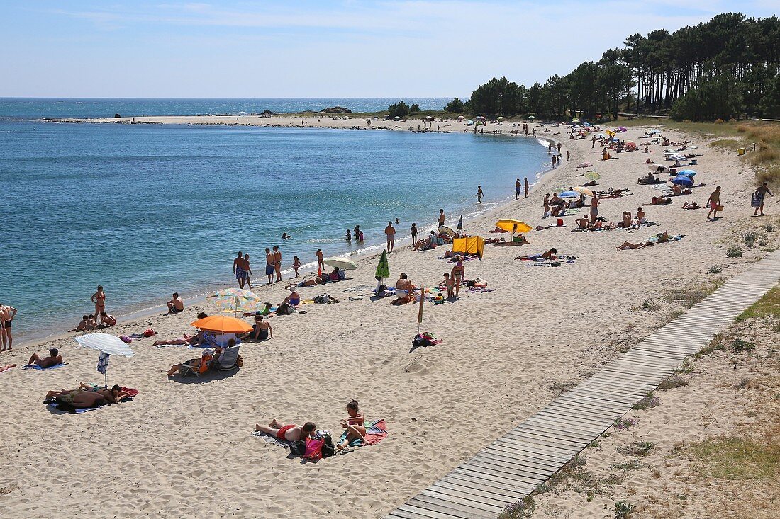 Strand A Praia, Flussmündung des Minho, Grenze zwischen Spanien und Portugal, A Guarda, Pontevedra, Galicien, Spanien