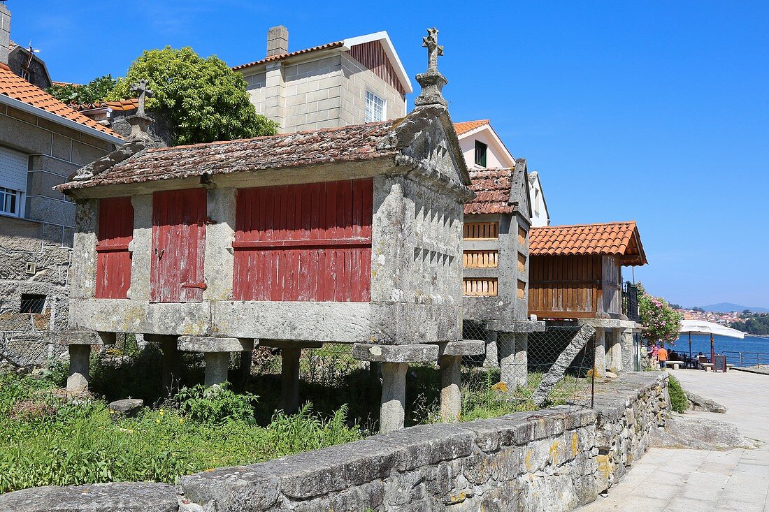 Horreos, Combarro, Poio, Ria de Pontevedra, Provinz Pontevedra, Galicien, Spanien.