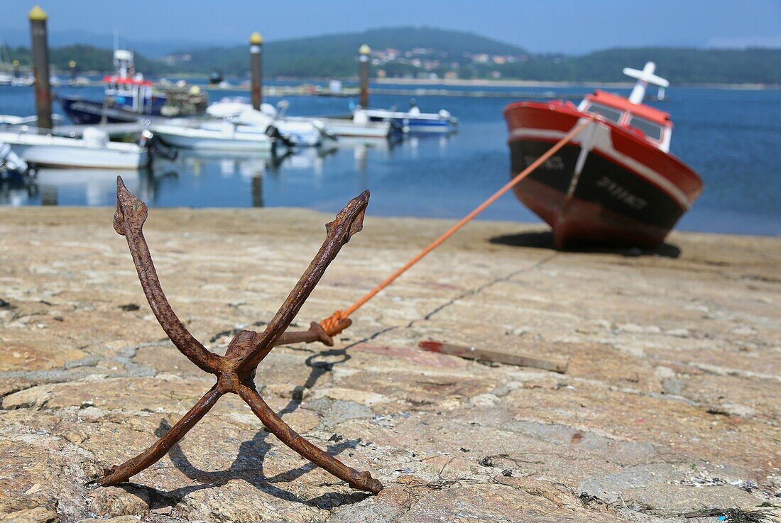 Fischereihafen, Freixo, Ria de Muros e Noia, Provinz A Coruña, Galicien, Spanien.