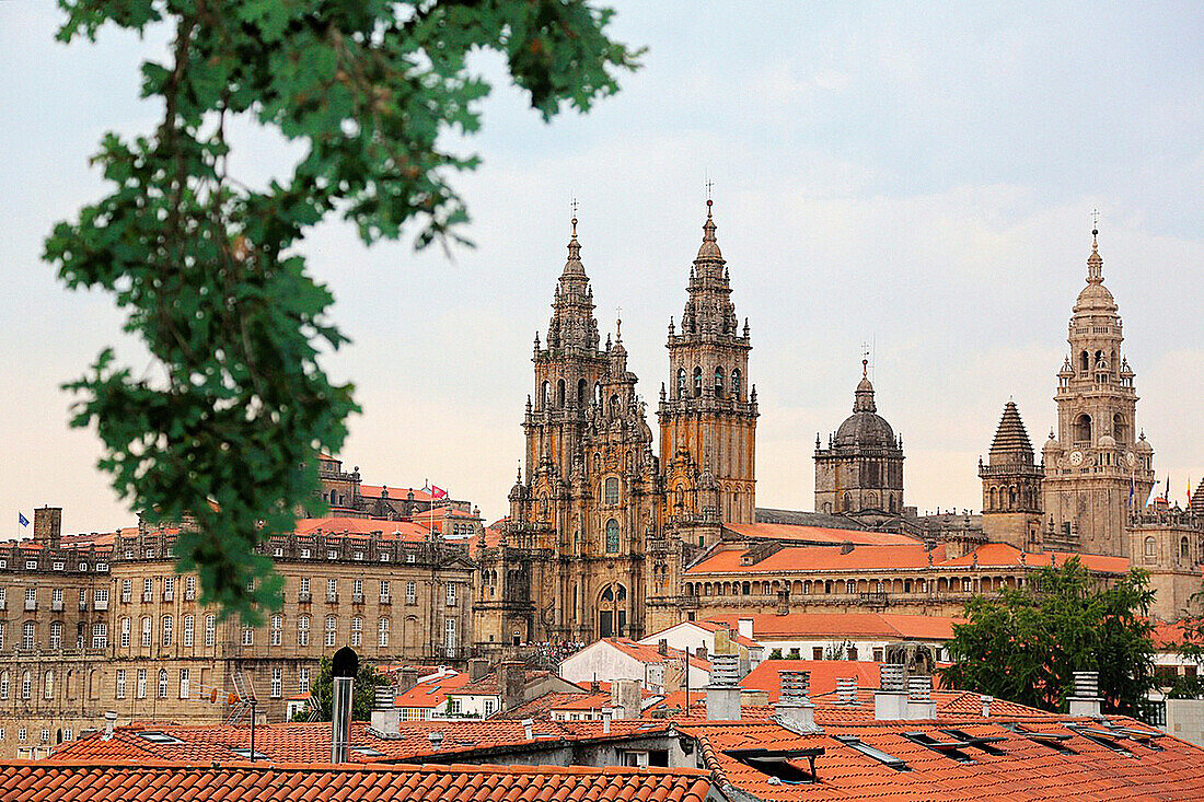 Cathedral from Alameda park, Santiago de Compostela, A Coruña province, Galicia, Spain.