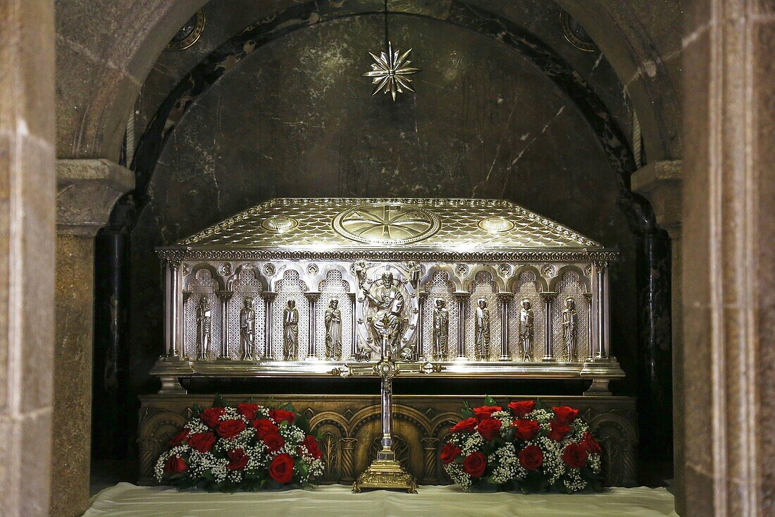 Sarcophagus of Santiago Apostol, Cripta, Cathedral, Santiago de Compostela, A Coruña province, Galicia, Spain.
