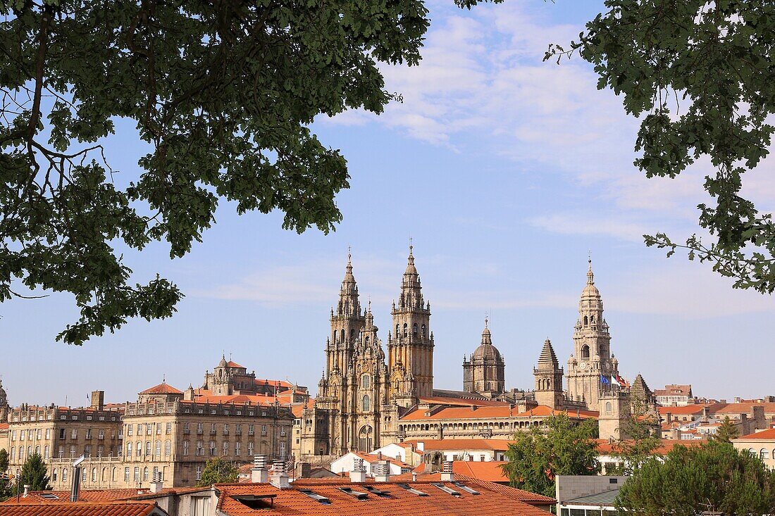 Kathedrale vom Alameda-Park aus, Santiago de Compostela, Provinz A Coruña, Galicien, Spanien.