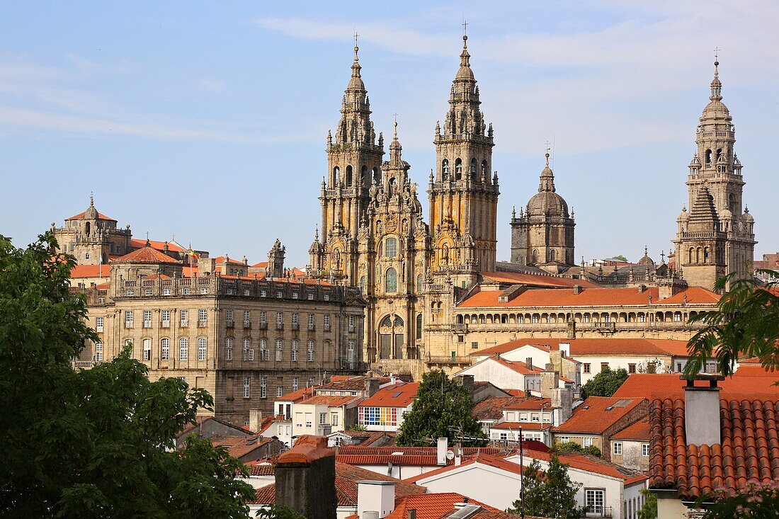 Kathedrale vom Alameda-Park aus, Santiago de Compostela, Provinz A Coruña, Galicien, Spanien.