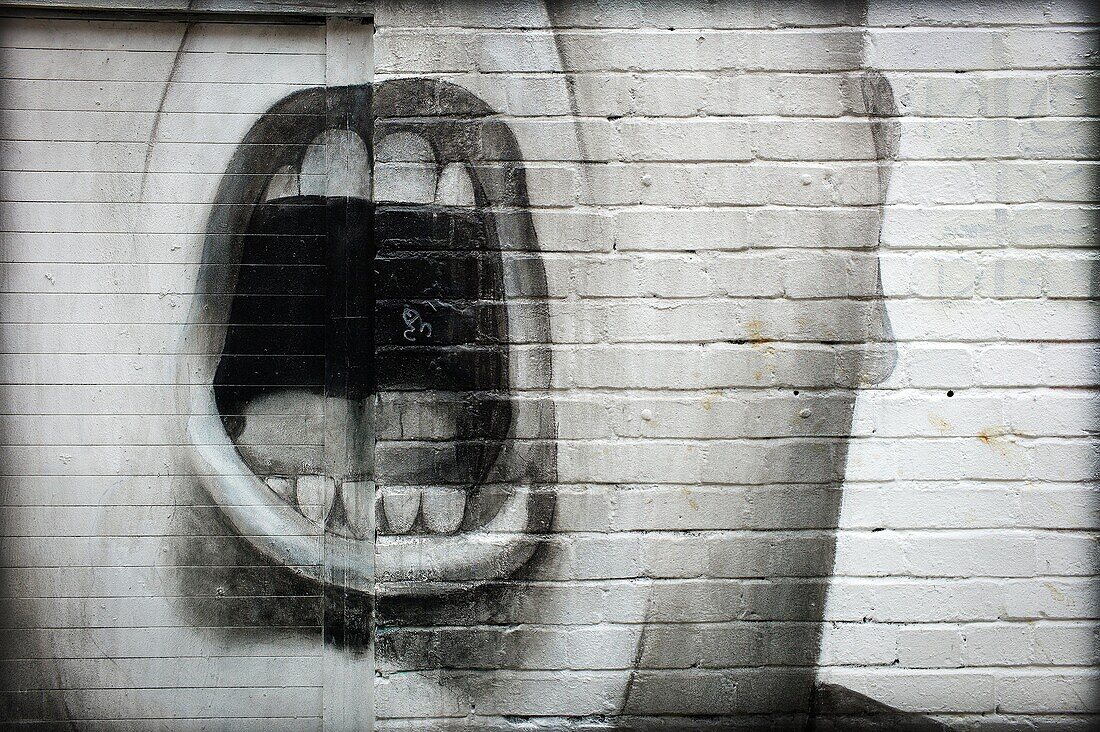 graffitti, closeup of an open mouth