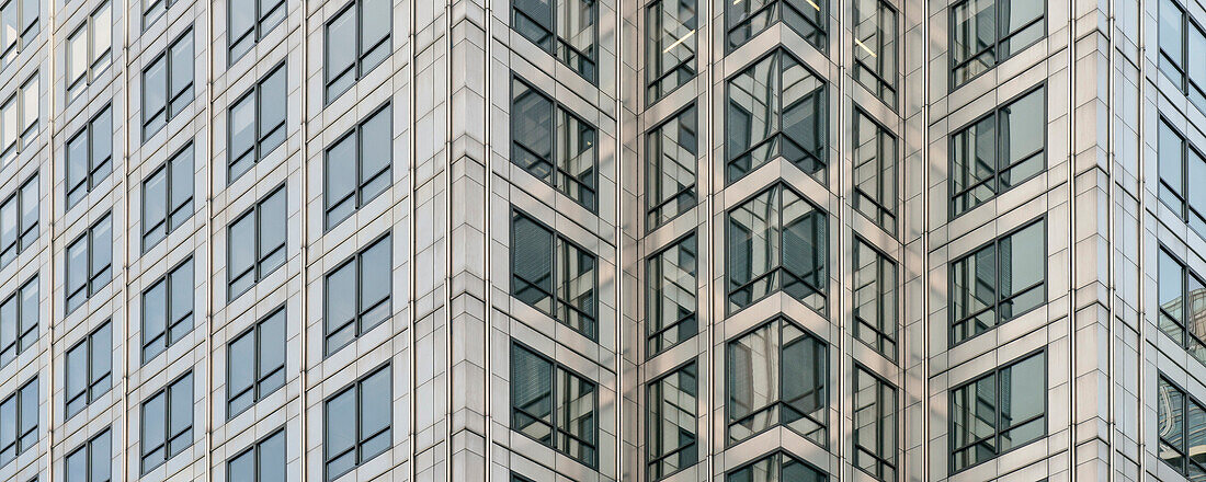 Detail of skyscraper facade, Canary Wharf, City of London, England, United Kingdom, Europe